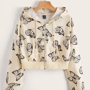 Cropped Zipup Butterfly Hoodie